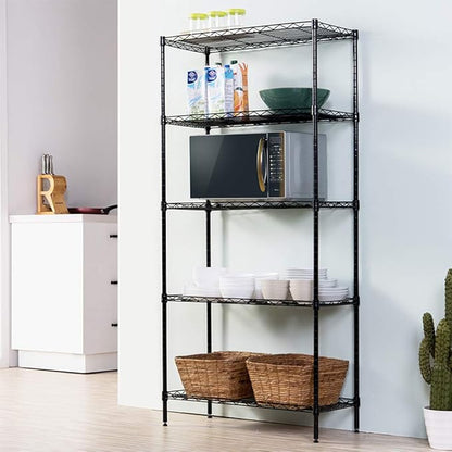 BNSPLY 5 Tier Wire Shelving Unit, Height Adjustable Wire Shelves, Metal Storage Rack Organizer for Laundry, Kitchen, Bathroom, Pantry, Closet (12.6" D x 23.6" W x 59" H, Black)