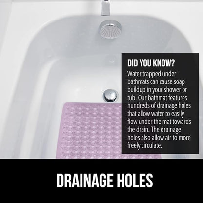 GORILLA GRIP Patented Bath Tub Shower Mat, Machine Washable Bathtub Floor Liner Mats, Suction Cups and Drain Holes to Keep Tubs Clean, Soft on Feet, Bathroom Essentials, 35x16 Inch, Clear Purple
