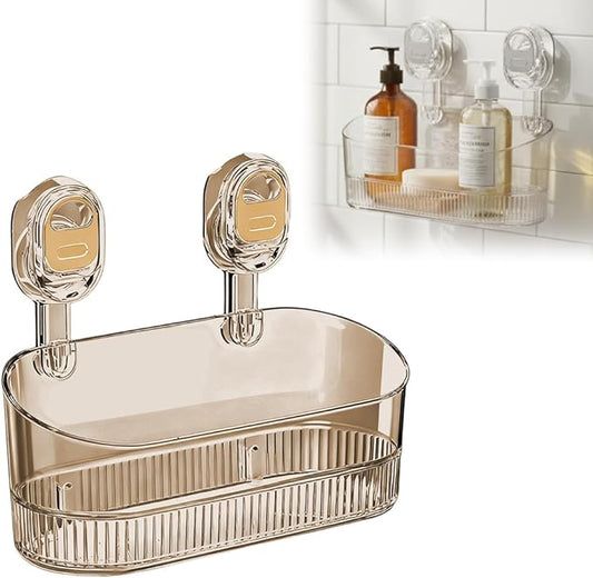 No-Drill Bathroom Suction Storage Box, Corrugated Suction Cup Storage Holder, Removable Hanging Basket, No Drilling Shelves Caddy, Ripple Acrylic Wall Shelf (Gold)