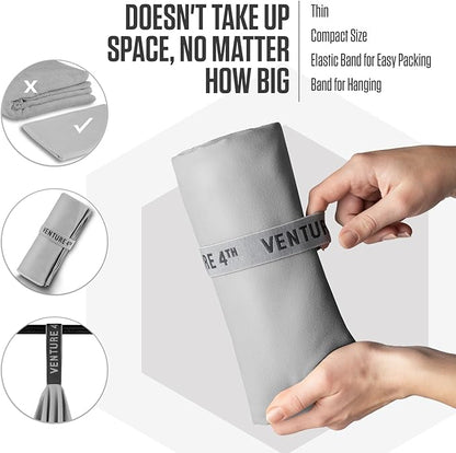 VENTURE 4TH Quick Dry Towel. Microfiber Travel Towel Ideal for Camping, Hiking, Backpacking, Gym. Lightweight & Fast Drying Travel Towels for Body. Compact & Easy to Pack - Light Gray Large