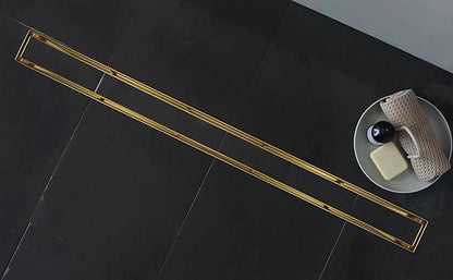 Linear Shower Drain 36", Brushed Gold Floor Drain with Tiled Insert Grate & Hair Strainer, 304 Stainless Steel Bathroom 2-in-1 Tiled in Drain, CUPC Certified (Brushed Gold, 36'')