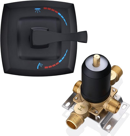 2 Way Shower Diverter Pressure Balance Mixing Valve with Single Handle Matte Black Shower Trim Kit, Dual-Function Shower Control Brass Rough-In Mixer 1/2" NPT Connection