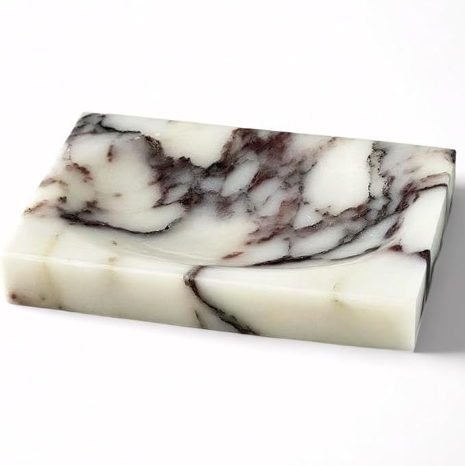 Marble Soap Dish for Shower - Stone Soap Tray Holder, Natural Soap Bar Holder Countertop Caddy, Marble Bathroom Accessories (Calacatta Violet P)