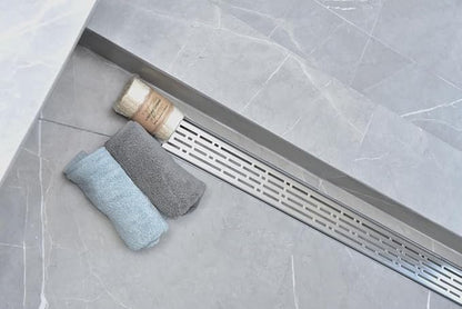 SereneDrains 304 Stainless Steel 60 Inch Brushed Nickel Linear Shower Drain Kit Broken Lane Linear Shower Drains for Tile Floor Long Hair Catcher Strainer Cover Bathroom (Brushed Nickel, 59 Inch)