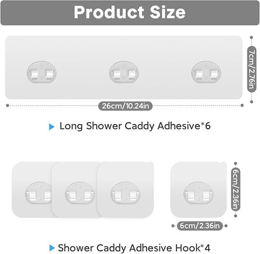 Shower Caddy Adhesive Replacement, Transparent Strong Adhesive Hooks, No Drilling, Waterproof, for Shower Caddy, Bathroom Storage Shelves and Kitchen Racks (Triple*6pcs + Single*4pcs)