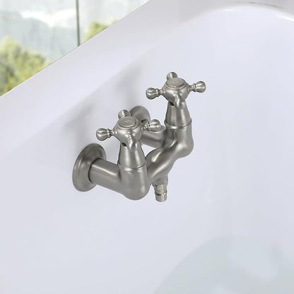 SUMERAIN Vintage Tub Faucet Wall Mount Tub Filler 3-3/8-Inch Center Two Cross Handles Brushed Nickel