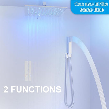 2 Way Shower Diverter Valve Brass 2 Functions Thermostatic Shower Mixing Valve Kit 3 Handle Flow Control Valve, 3/4 Inch Inlet, Can Run Simultaneously(Chrome)
