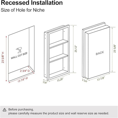 Bathroom Medicine Cabinet Recessed,14x24 Black Shower Niche for Shower Wall,Surface Mount Medicine Cabinet Replacement Shelves,Recessed Wall Niche for Over Toilet Storage/Living Room/Hallway