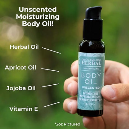 Unscented Body Oil Travel Size With Pump, Fragrance Free Massage Oil, Moisturizing Body Oils for Men and Women, Grapeseed Oil for Skin, Jojoba & Apricot with Calendula,