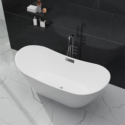59" Free Standing Tub, Acrylic Freestanding Bathtub, Modern Soaking Tub with Integrated Overflow and Drain, White Bathroom Fixture, Stand Alone Bathtub, CUPC Certified, Gloss White