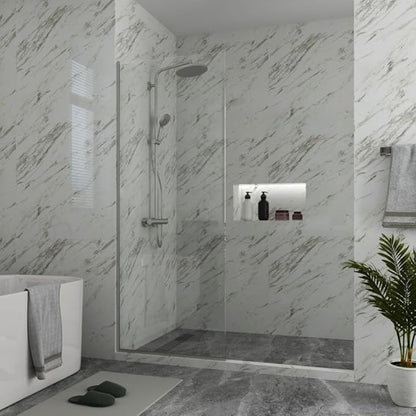 Royalty Fixed Shower Screen - 24" x 76" Frameless 3/8" Clear Tempered Glass Panel with Hardware - Easy Clean Smart Guard Coating - Minimalist Modern Design for Bathroom - Chrome
