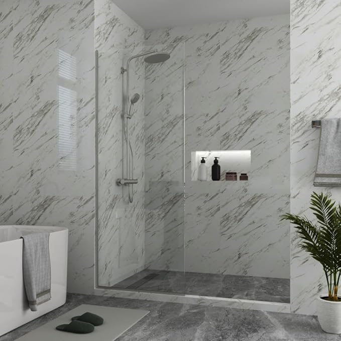 Royalty Fixed Shower Screen - 36" x 76" Frameless 3/8" Clear Tempered Glass Panel with Hardware - Easy Clean Smart Guard Coating - Minimalist Modern Design for Bathroom - Matte Black