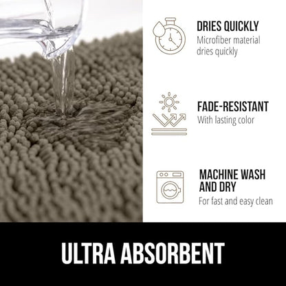 Gorilla Grip Shaggy Chenille Bath Rug Mat for Toilet Base, Machine Washable, Microfiber Dries Quickly, Plush Absorbent Contour Mats for Toilets, Bathroom Decor, Oval U-Shape, 22'' x 19'' x 15'', Latte