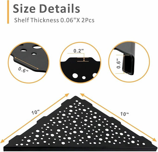 Black 10’’ Corner Shower Shelf 2 Pack, Triangular Shower Corner Shelves 304 Stainless Steel Bathroom Shower Shelf for Tiled Wall, No Drilling Needed Matte Black