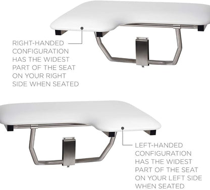 Seachrome Lift-Assist Shower Seat, L-Shaped Left-Hand, ADA, Wall Mount, Padded White Naugahyde