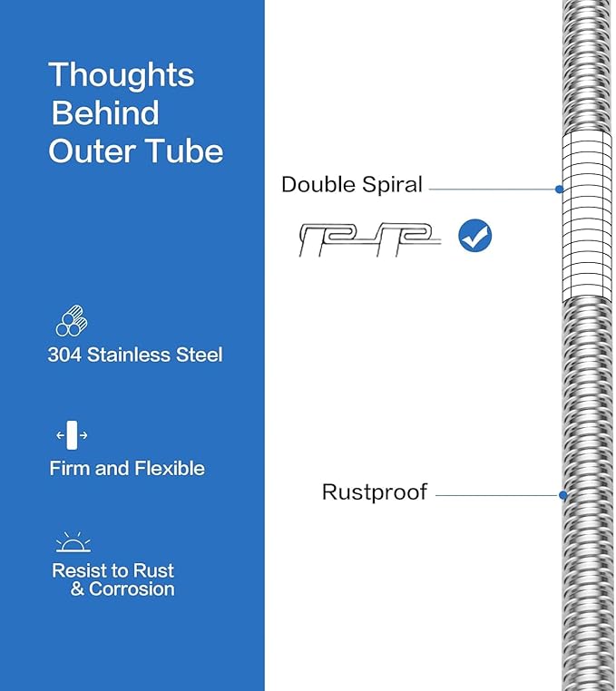 RUMOSE 118 inches Shower Hose Extra Long Stainless Steel Shower Tube Attachment Flexible Handheld Shower Sprayer Hose, Polished Chrome