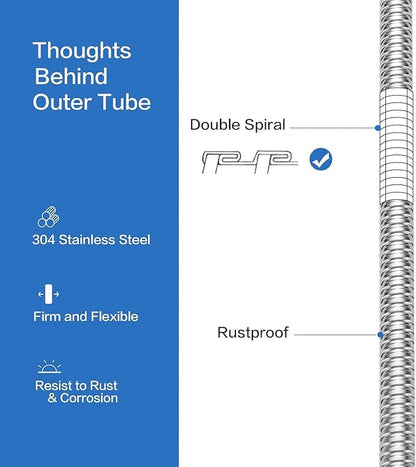 RUMOSE 79 inches Shower Hose Extra Long Stainless Steel Shower Tube Attachment Flexible Handheld Shower Sprayer Hose, Polished Chrome