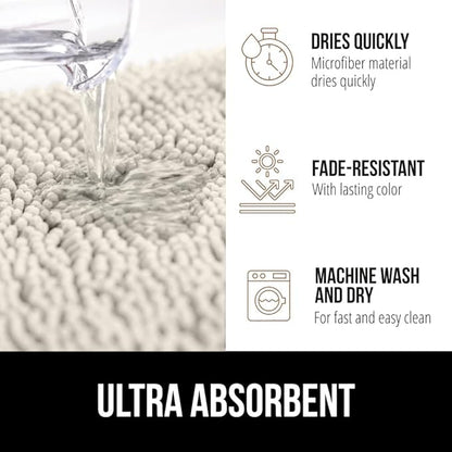 GORILLA GRIP Plush Absorbent Shaggy Chenille Bath Rug Mat for Square Toilet Base with Rubber Backing, Machine Washable Rugs, Soft Microfiber Contour Mats for Toilets, Bathroom Decor, Ivory
