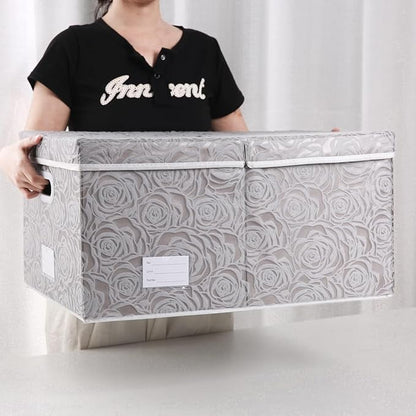 PRANDOM Jumbo Collapsible Storage Boxes with Lids Fabric Decorative Storage Bins Cubes Organizer Baskets with Cover Handles Divider for Bedroom Closet Living Room 23.2x15.7x11.6 Inch 3 Pack