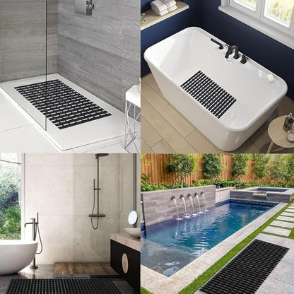 Bath Mat Non Slip Shower Mat Bathtub with Drain Holes and Heavy Duty Rubber No Suction Cups Sturdy Shower Stall Tub Mat for Bathroom, Shower Floor, Pool, SPA, (Black, 4FT X 4FT)
