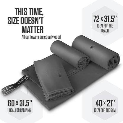 VENTURE 4TH Quick Dry Towel. Microfiber Travel Towel Ideal for Camping, Hiking, Backpacking, Gym. Lightweight & Fast Drying Travel Towels for Body. Compact & Easy to Pack - Charcoal Medium