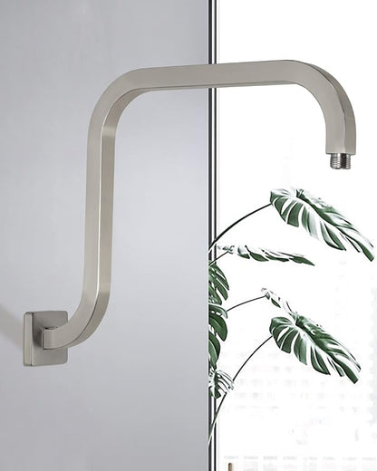 PHASAT S Shaped Square Shower Arm with Flange,High Rise Shower Head Extension Arm Brushed Nickel,PU9L03