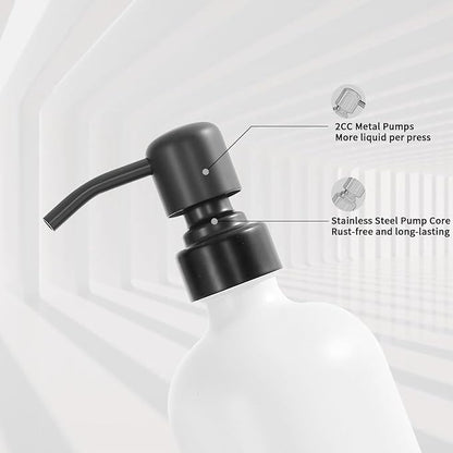 Kitchen Soap Dispenser Set, White Soap Dispenser with Black Stainless Steel Pump, Perfect for Modern Kitchen Decor. (White)