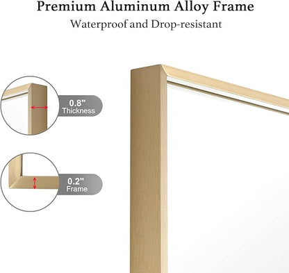 20x40 Inch Gold Bathroom Mirror - Copper-Free Mirror, Aluminum Alloy Frame Vanity Rectangle Wall Mounted Modern Mirror for Bedroom/Living Room/Porch Horizontal or Vertical