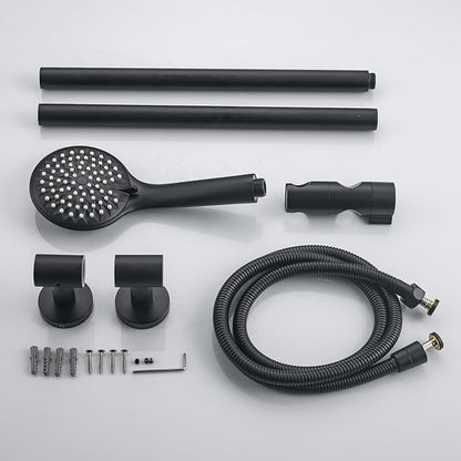 Adjustable Shower Slide Bar with 5-Function Handheld Shower Head, Stainless Steel Grab Slide Bar Combo with Extra Hose (Matte Black)