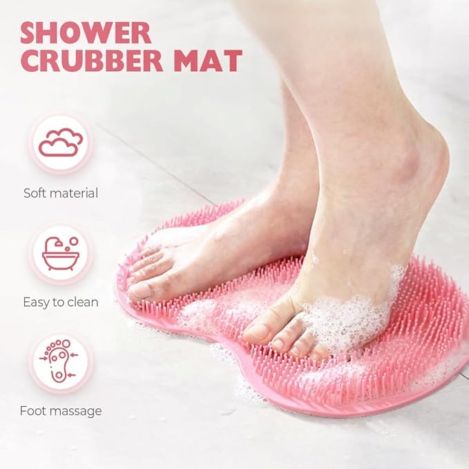 2026 New Silicone Shower Foot Scrubber Mat, Foot Back Cleaning Pad Back Washer Exfoliating Bath Wash Pad, Shower Foot Scrubber Mat with Non-Slip Suction Cups (Yellow)