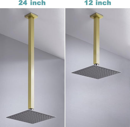 BESTILL 24 Inch Brushed Gold Ceiling Mount Shower Arm and Flange, Square Rain Shower Arm