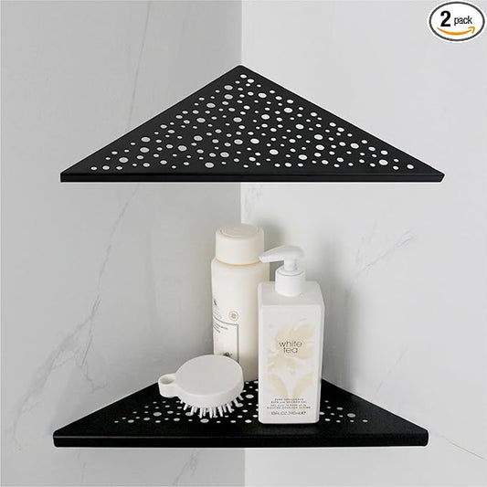Shower Corner Shelf 10" No Drill,10" 304 Stainless Steel, Recessed Bathroom Shelves Grout in Shelf for Tiled Wall,Matte Black,2 Pack