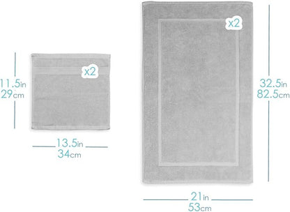 Hearth & Harbor Bath Mat Towels - 100% Ring Spun Cotton Luxury Bath Mat Floor Towels - Ultra Soft & Highly Absorbent Bath Towels Set of 4 - Gray
