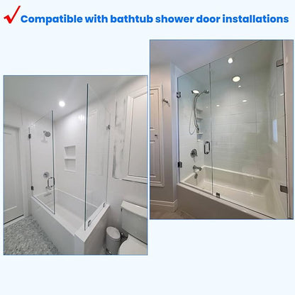 Shower Door Hardware Kit for Frameless Inline Hinged Doors, Includes Hinges, Square Pull Handles and Clamps, for 5/16"–3/8" Glass, Suitable for Bathtub or Standing Shower Setup, Brushed Nickel