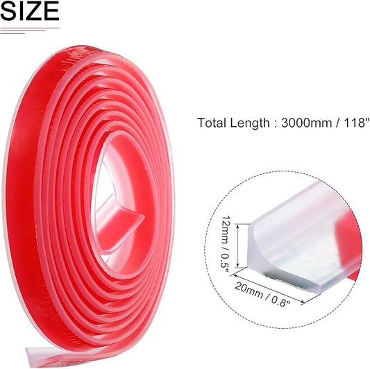118"x0.8"x0.5" (LxWxH) Collapsible Shower Barrier Stopper - 1 Pack - Good for Bathroom Kitchen - L Shape Water Splash Guard Blocker - Clear