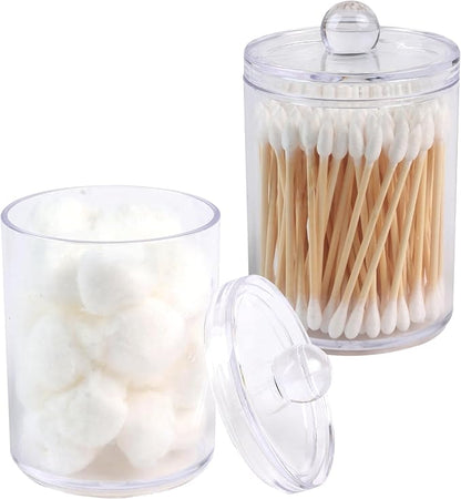 2 Pack Acrylic Qtip Holder Dispenser,Bathroom Canisters Apothecary Jar Set, Vanity Makeup Storage Organizer Set,10 oz