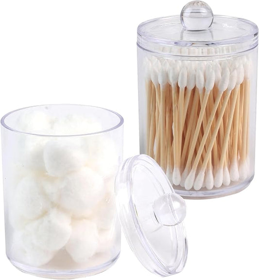 2 Pack Acrylic Qtip Holder Dispenser,Bathroom Canisters Apothecary Jar Set, Vanity Makeup Storage Organizer Set,10 oz