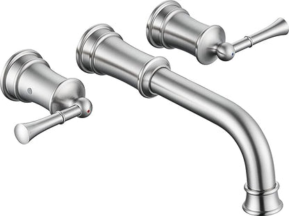 Wall Mount Tub Filler with Rough-in Valve, High Flow Brass Roman Tub Faucet 2 Handle Wall Mounted Bathtub Faucet 360° Swivel Spout, Brushed Nickel(B2306-BN)