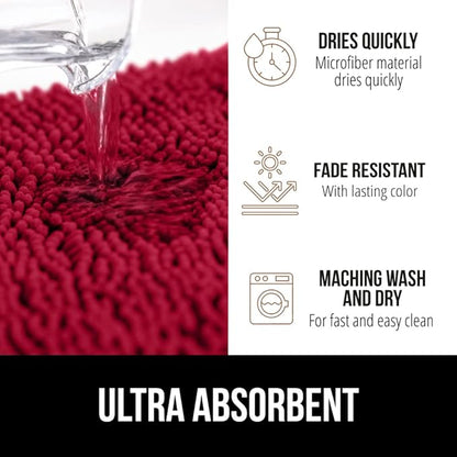 GORILLA GRIP Bath Rug Mat 30x20, Thick Soft Absorbent Chenille, Quick Dry Microfiber Mats, Rubber Backing Washable Shower Floor Rugs, Bathmat Runner, US Designed Bathroom Home Decor Accessories Red