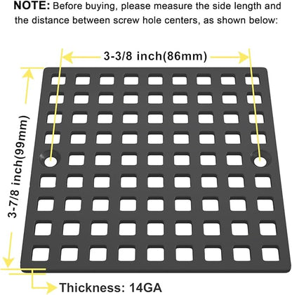 2PC 3-7/8" Matte Black Shower Drain Cover - Square Floor Drain Cover Replacement - Hair Catcher/Drain Strainer for Bathrooms, Showers, and Sinks - SUS304 Stainless Steel & CUPC Certified