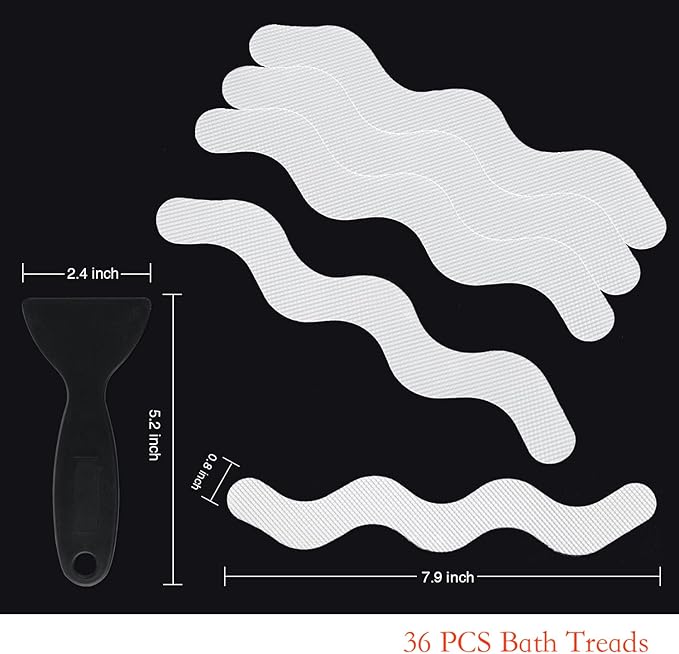 Patented 36 PCS Anti Slip Shower Stickers, Safety Bathtub Strips Adhesive Decals with Premium Scraper for Bath Tub Shower Stairs (White)