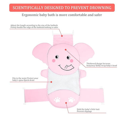 AIR&TREE Baby Bath Seat Support Net, Quick Drying, Adjustable, Comfortable, Non-Slip, Infant Bathtub Sling Shower Mesh for a Tub, with Safety Support Corners (Pink)