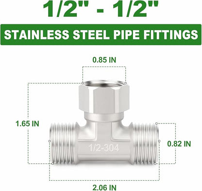 TAISHER 2PCS 304 Stainless Steel 3 Way Top Flexible Movable Tee Connector, 1/2" Male for Sprayer, Angled Valve, Shower Arm