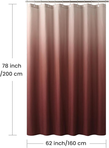 Long Fabric Shower Curtain, Burgundy Ombre Microfiber Cloth Shower Curtains for Bathroom, Modern Waterproof Bathroom Curtains, 62" W x 78" H