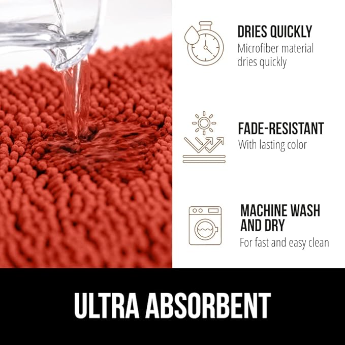 GORILLA GRIP Bath Rug Mat 44x26, Soft Absorbent Chenille, Quick Dry Microfiber Mats, Rubber Backing Washable Shower Floor Rugs, Bathmat Runner, US Designed Bathroom Home Accessories Sunset Orange