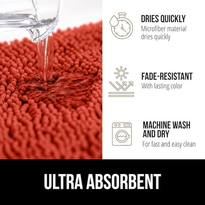 GORILLA GRIP Bath Rug Mat 30x20, Soft Absorbent Chenille, Quick Dry Microfiber Mats, Rubber Backing Washable Shower Floor Rugs, Bathmat Runner, US Designed Bathroom Accessories Decor, Sunset Orange