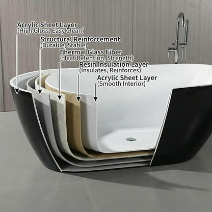 67" Freestanding Acrylic Bathtub, Deep Soaking Tub with Non-Slip Base & Chrome Drain, cUPC Certified, Black Ingot