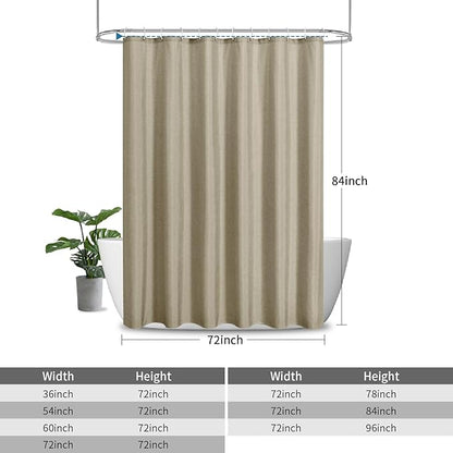 2-in-1 Waterproof Extra Long Fabric Shower Curtain or Liner,Linen Textured,84 Inch Breathable TPU & Washable Bathroom Shower Curtain Set with 12 Plastic Hooks,Modern,72"x84" Khaki