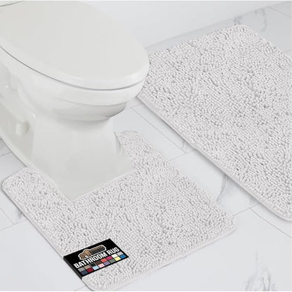 GORILLA GRIP Bathroom Rug Sets, Soft Chenille 2 Piece Area Rugs Set, Toilet Base Mat and 30x20 Carpet, Absorbent Microfiber Washable Mats Dry Quickly, Home Décor and Bath Room Accessories, White
