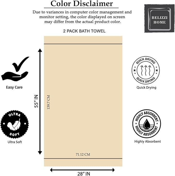 Elvana Home Cotton 2 Pack Oversized Bath Towel Set 28x55 inches, Large Bath Towels, Ultra Absorbant Compact Quickdry & Lightweight Towel, Ideal for Gym Travel Camp Pool - White